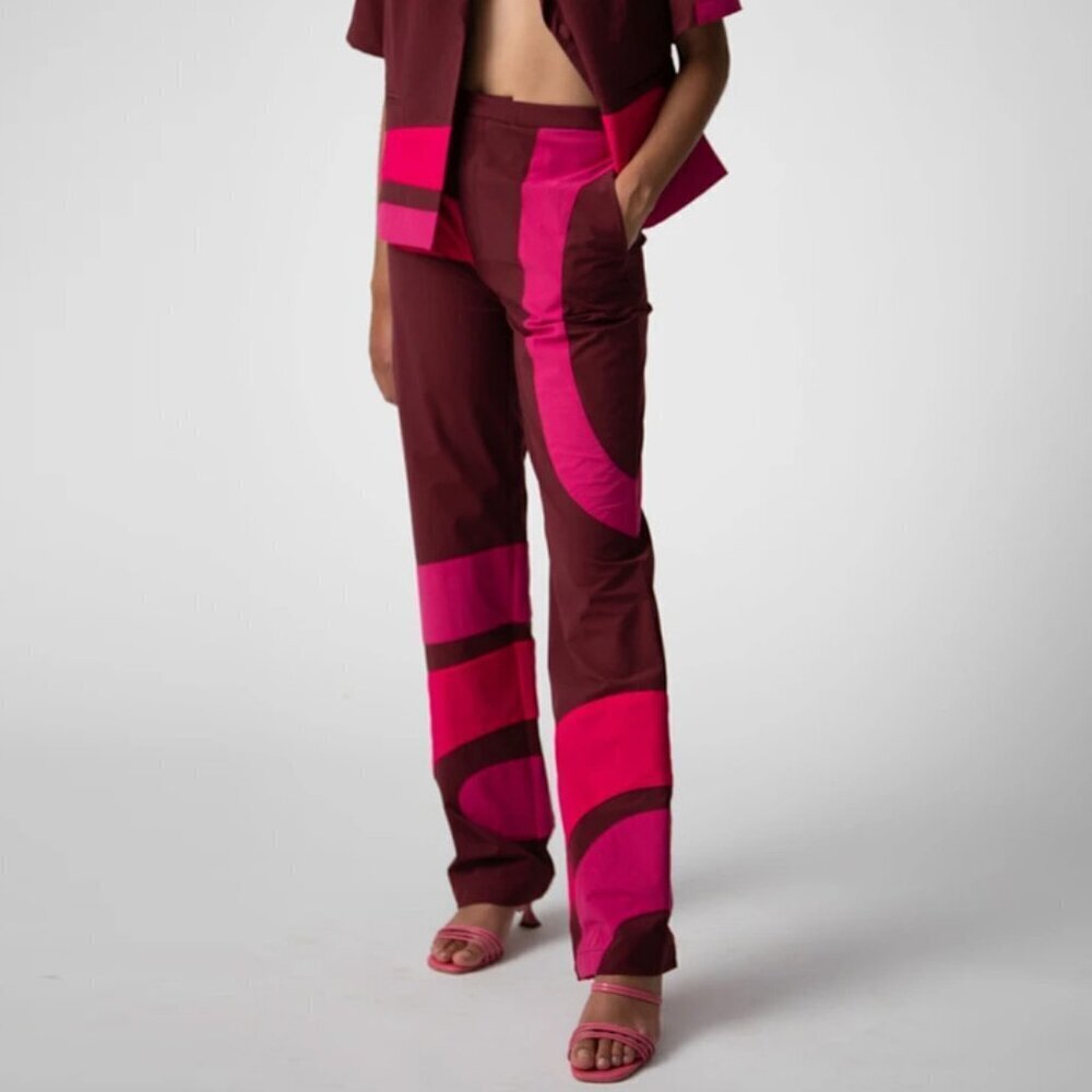 Nwt Hosbjerg Doll Pants Blue Tone High Rise Straight Leg Pants Womens Size Small — image 2 of 8